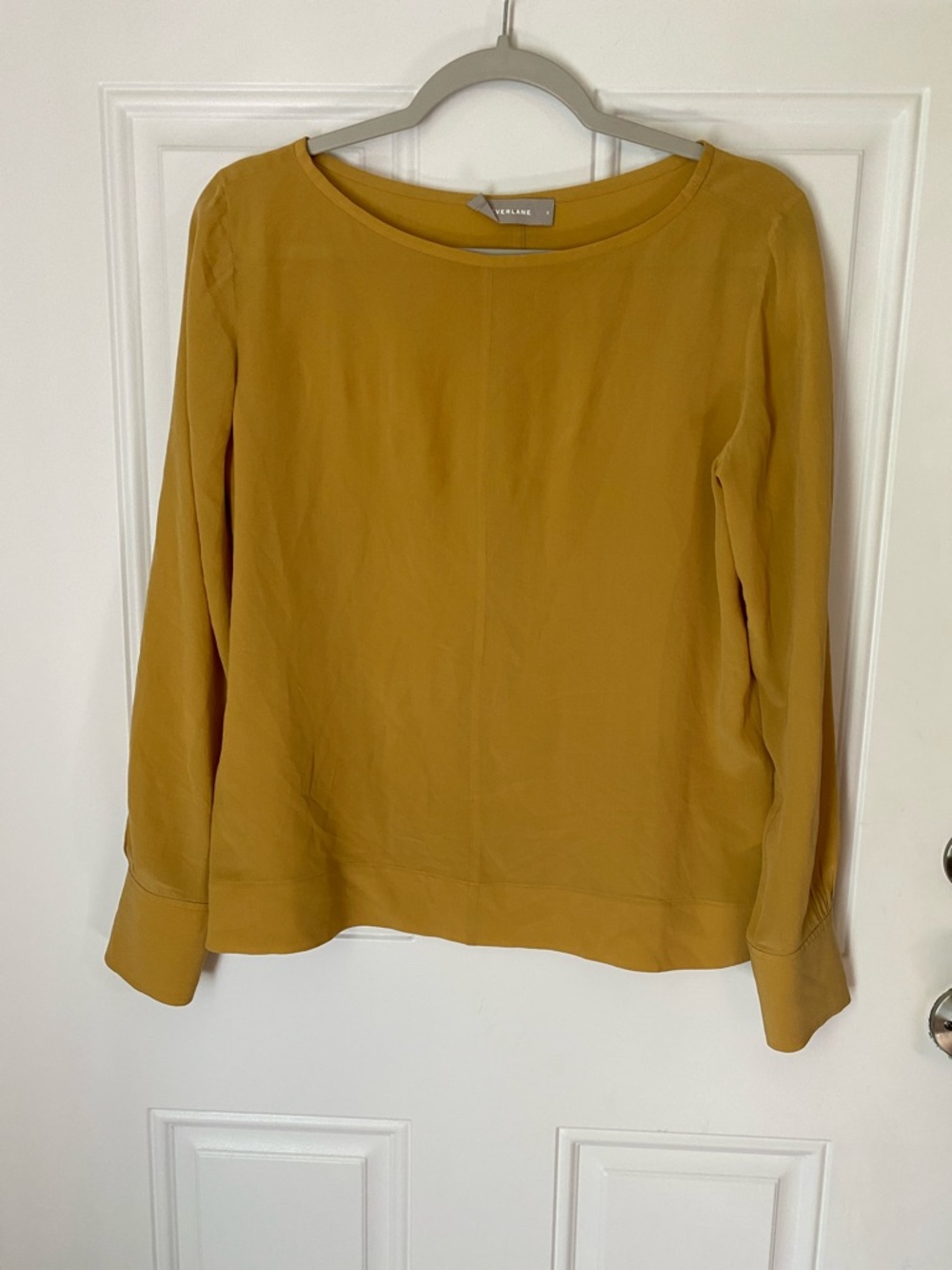 Everlane Mustard Yellow Long-Sleeve 100% Silk Blouse size 0